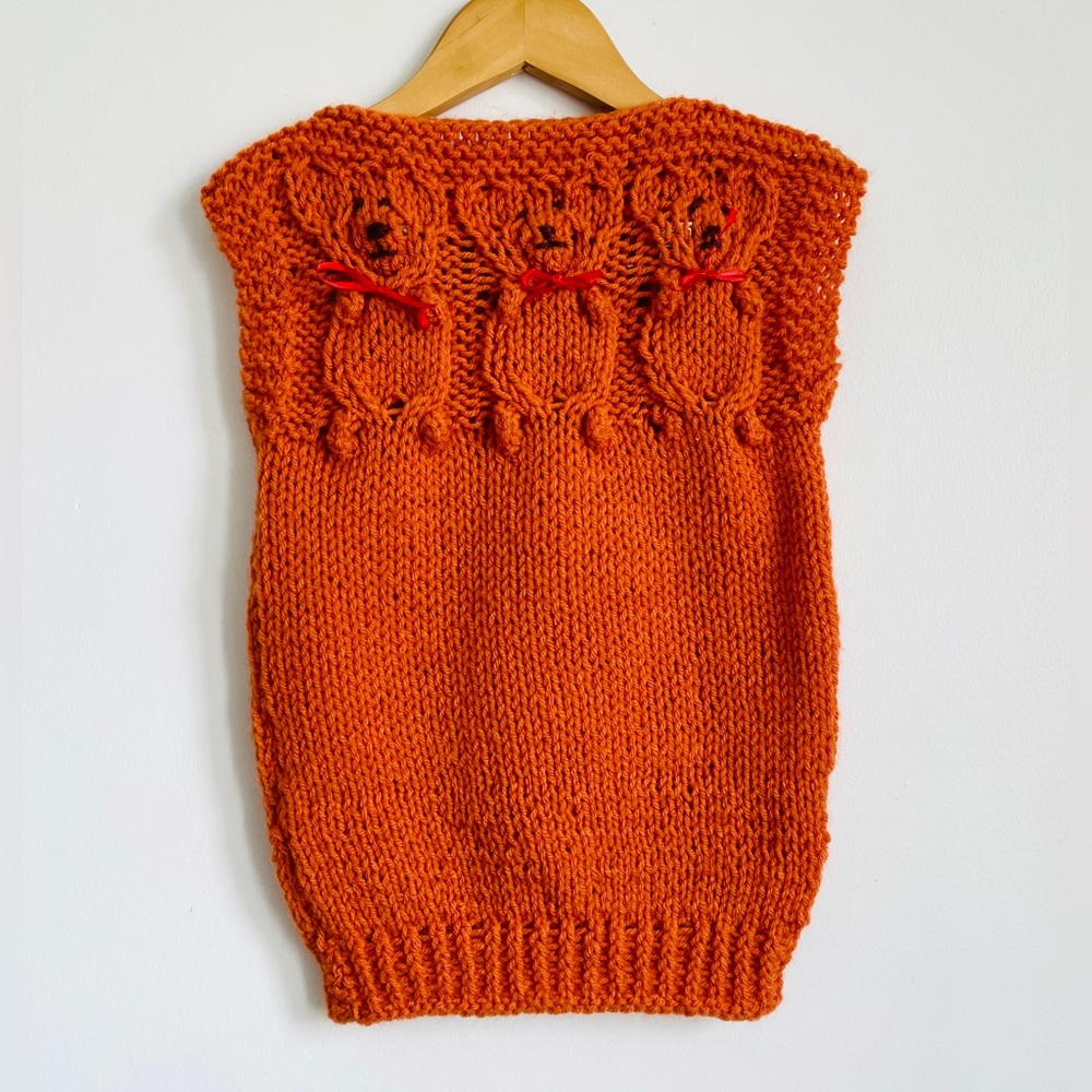 4/5T Girl’s Orange Knit Sweater Vest -Three Little Bears